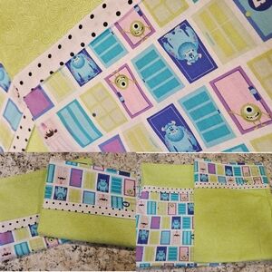 Handmade Monsters Inc. Themed Pillowcase Set - Green and Blue